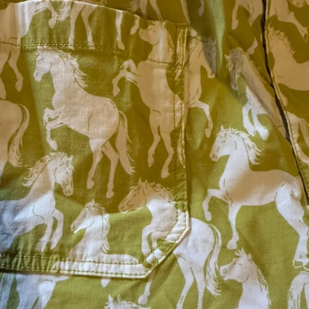 Anthropologie Maeve Wide Leg Colette Pant - Green + White Horse Print - Picture 5 of 6